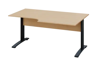 ERK 28 - 168 stůl kancelářský, rohový, pravý, kovová podnož černá, deska 25 mm, široký 1600 mm, bříza irská